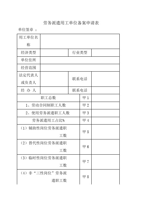 劳务派遣用工单位备案申请表