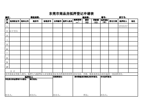 东莞市商品房抵押登记申请表