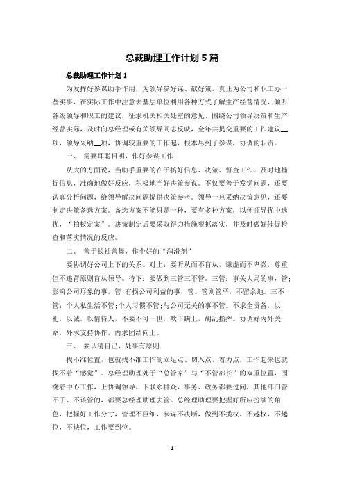 总裁助理工作计划5篇