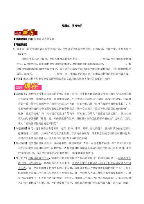 专题05 补写句子-2018年高考语文母题题源系列 Word版含解析