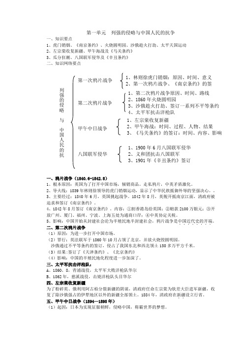 华师大版八年级历史上册第一单元  列强的侵略与中国人民的抗争复习专题