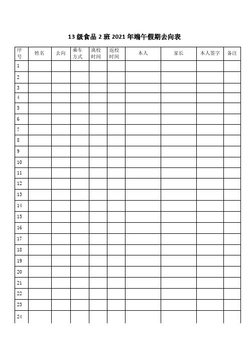 假期去向表实用文档