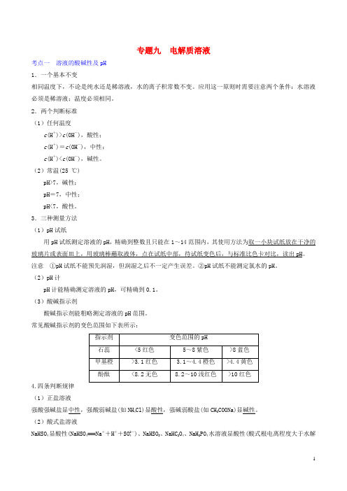 2017届高考化学二轮复习专题九电解质溶液专题复习新人教版