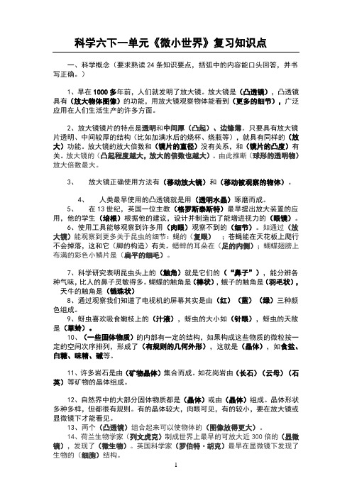 科学六下一单元微小世界复习知识点