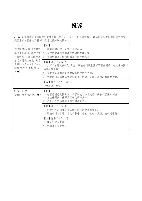 三甲复审：投诉与医疗纠纷管理核心条款(2项核心条款)