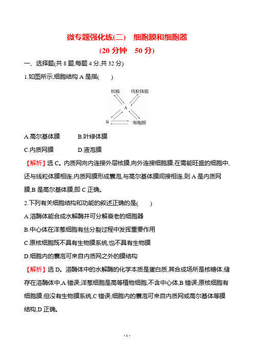 2022-2023学年  人教版 必修一微专题强化练(二)细胞膜和细胞器 作业