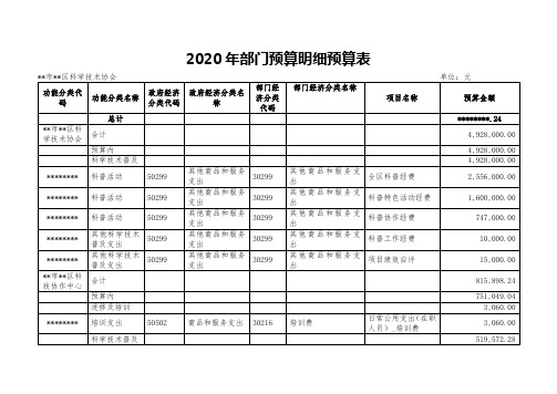 2020年部门预算明细预算表【模板】