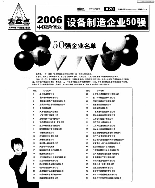 2006中国通信设备制造企业50强