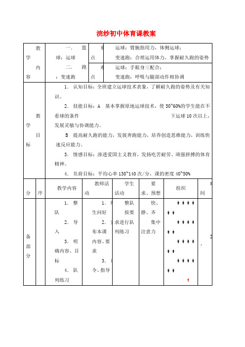 七年级体育 篮球体育课教案教案 人教新课标版