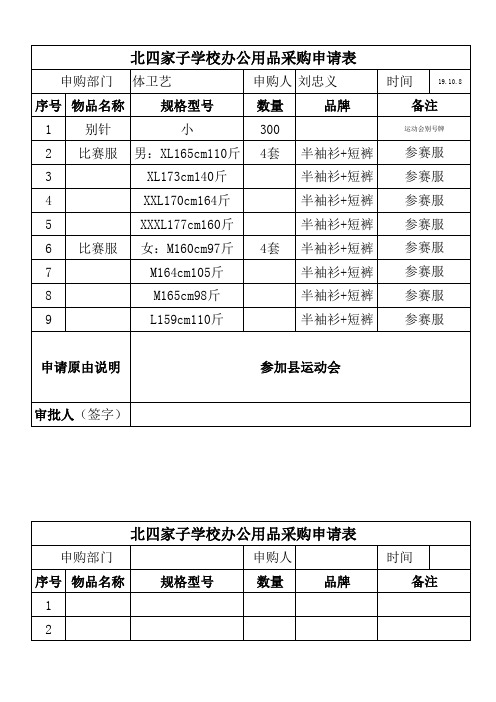 学校物品采购申请表-样表