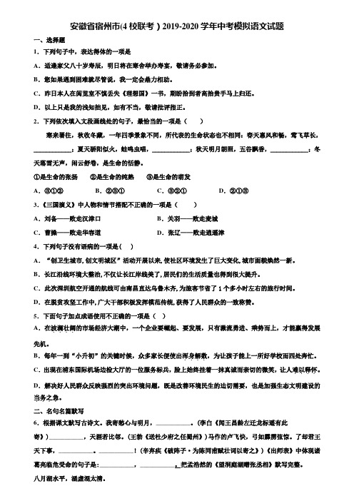 安徽省宿州市(4校联考)2019-2020学年中考模拟语文试题含解析