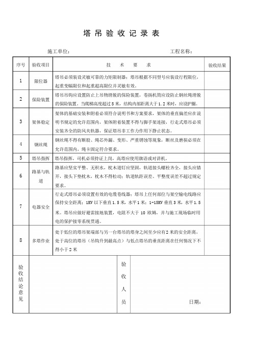 塔吊验收记录表样本模板