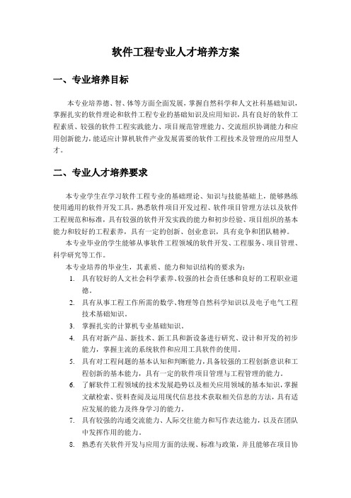 软件工程专业人才培养方案