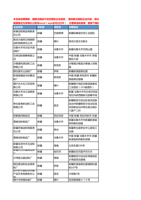 2020新版新疆省淀粉工商企业公司名录名单黄页联系方式大全80家