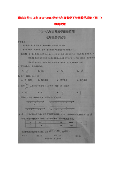 湖北省丹江口市七年级数学下学期教学质量(期中)检测试