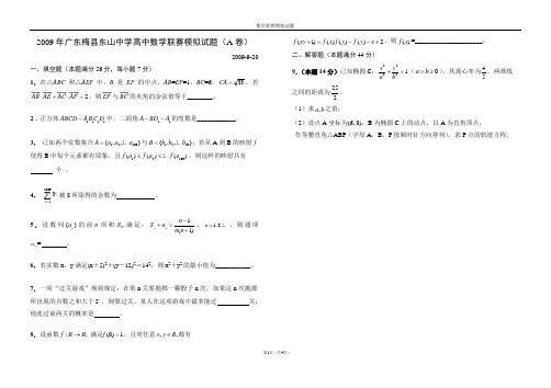 2009年广东梅县东山中学高中数学联赛模拟试题