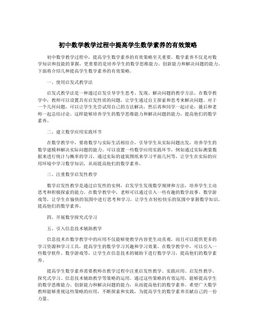 初中数学教学过程中提高学生数学素养的有效策略