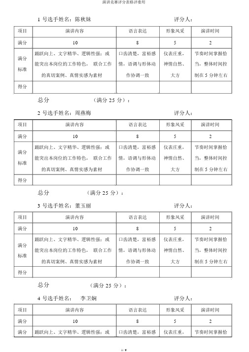 演讲比赛评分表格评委用