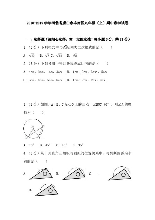 2018-2019学年河北省唐山市丰南区九年级(上)期中数学试卷