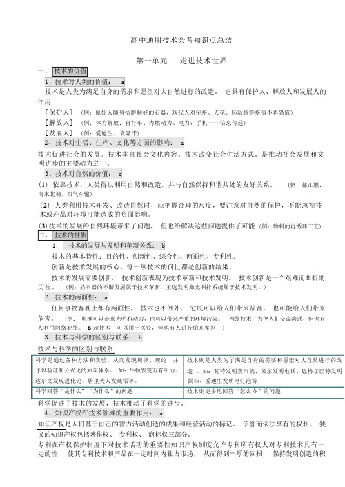 高中通用技术会考知识点大全