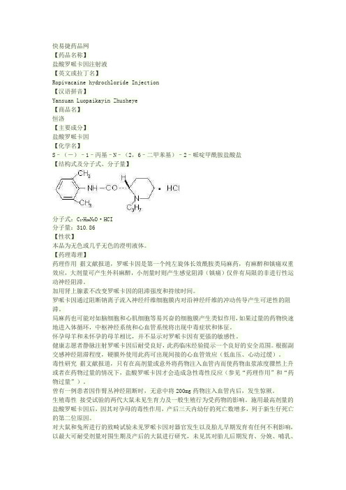 盐酸罗哌卡因注射液说明书