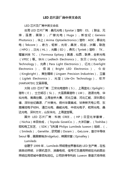 LED芯片及厂商中英文命名