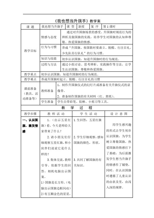 1一上思品我也想当升旗手 教案+实录+反思