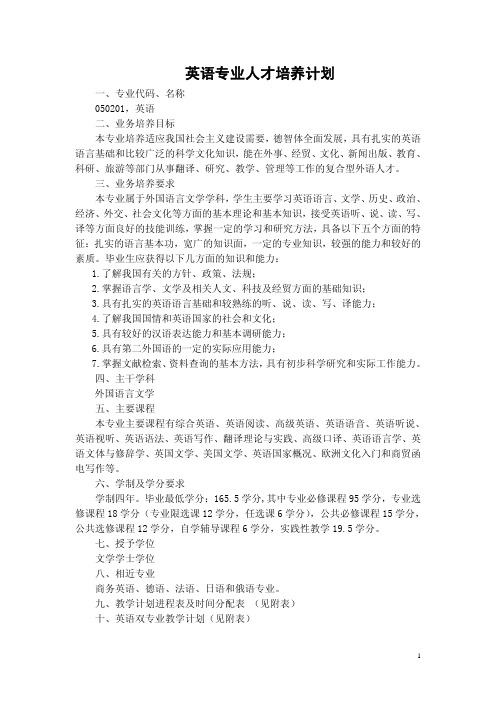 英语专业人才培养计划