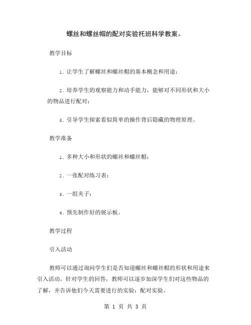 螺丝和螺丝帽的配对实验托班科学教案