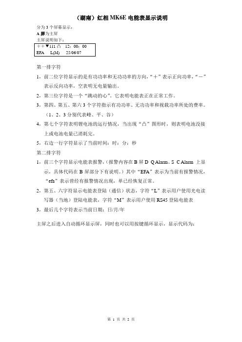 红相MK6E电能表显示代码说明