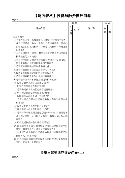 【财务表格】投资与融资循环问卷