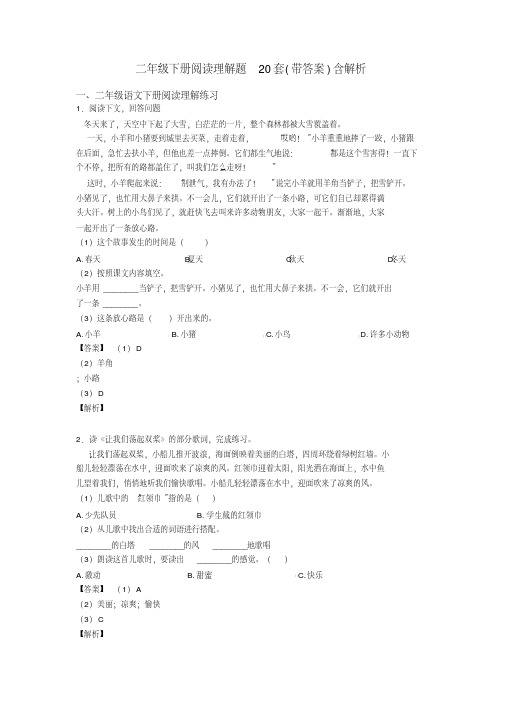 二年级二年级下册阅读理解题20套(带答案)含解析