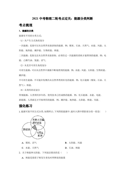 23：能源分类判断—2021中考物理