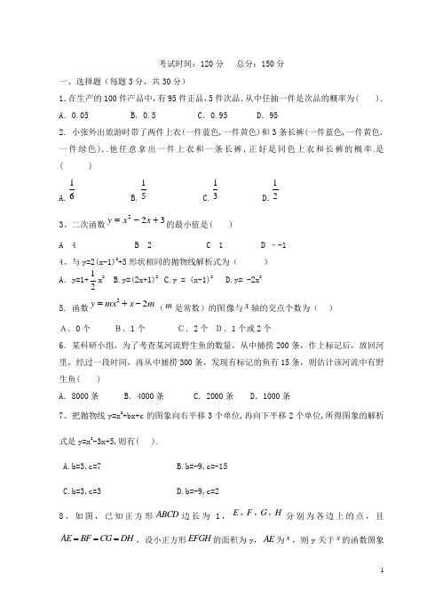 江苏省启东市东海中学九年级数学上学期第二次月考试题(无答案)