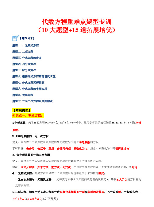 代数方程重难点题型专训(10大题型)—2023-2024学年八年级数学下册(沪教版)(解析版)