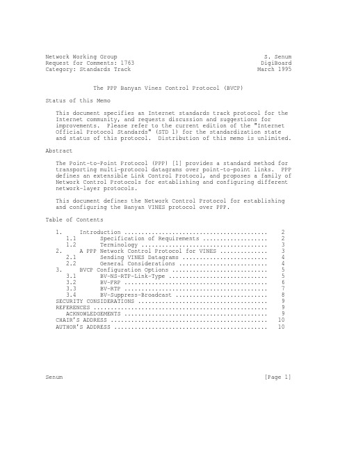 rfc1763.The PPP Banyan Vines Control Protocol (BVCP)