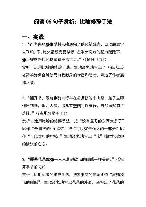 阅读06句子赏析:比喻修辞手法