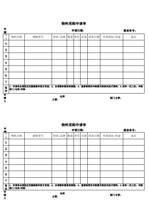 完整的物料采购申请单