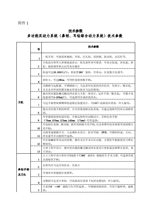 多功能双动力系统(鼻刨、耳钻综合动力系统)技术参数