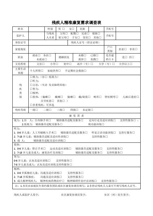 残疾人精准康复需求调查表