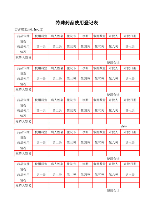 特殊药品登记表