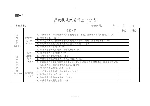 行政执法案卷评查计分表