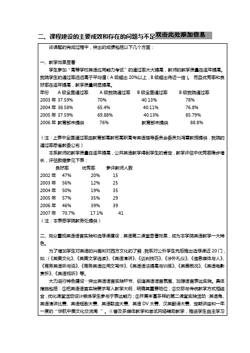 课程建设的主要成效和存在的问题