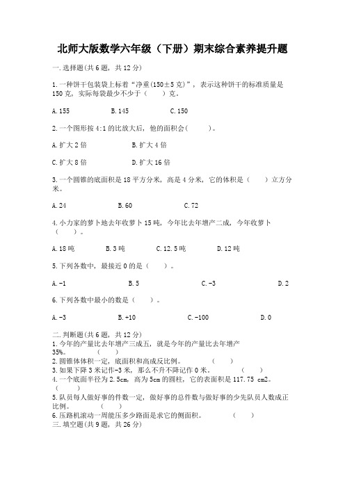 北师大版数学六年级(下册)期末综合素养提升题及参考答案(精练)