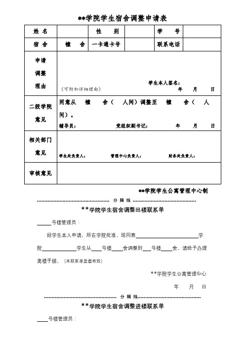 闽南理工学院学生宿舍调整申请表【模板】