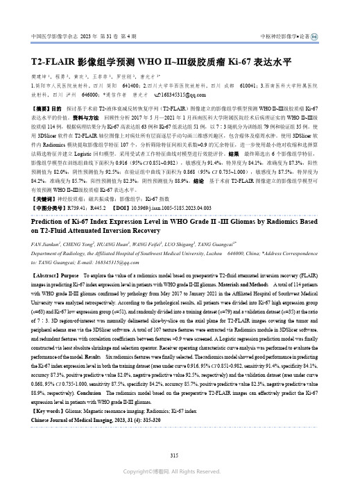 211170497_T2-FLAIR影像组学预测WHO_Ⅱ～Ⅲ级胶质瘤Ki-67表达水平