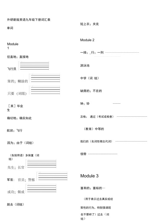 外研新版英语九年级下册词汇默写表