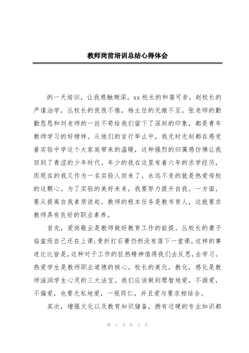 教师岗前培训总结心得体会