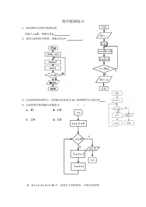 【试卷】新课标人教A版数学必修3第1章练习：1.2程序框图练习卷