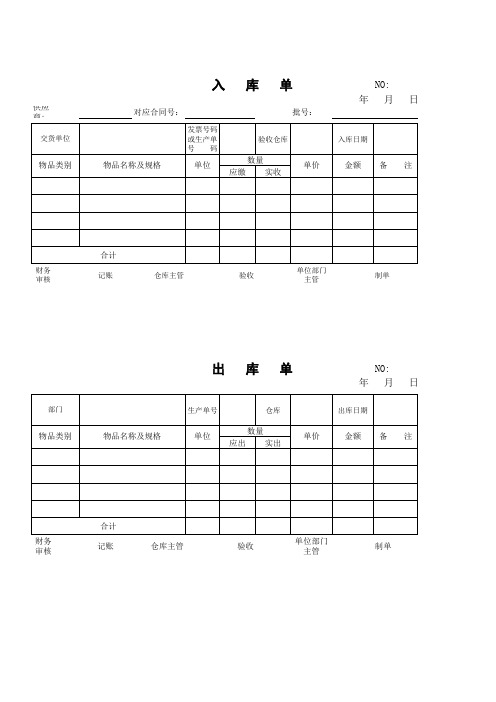 仓库单据(入库_出库_领料_成品出库单据)